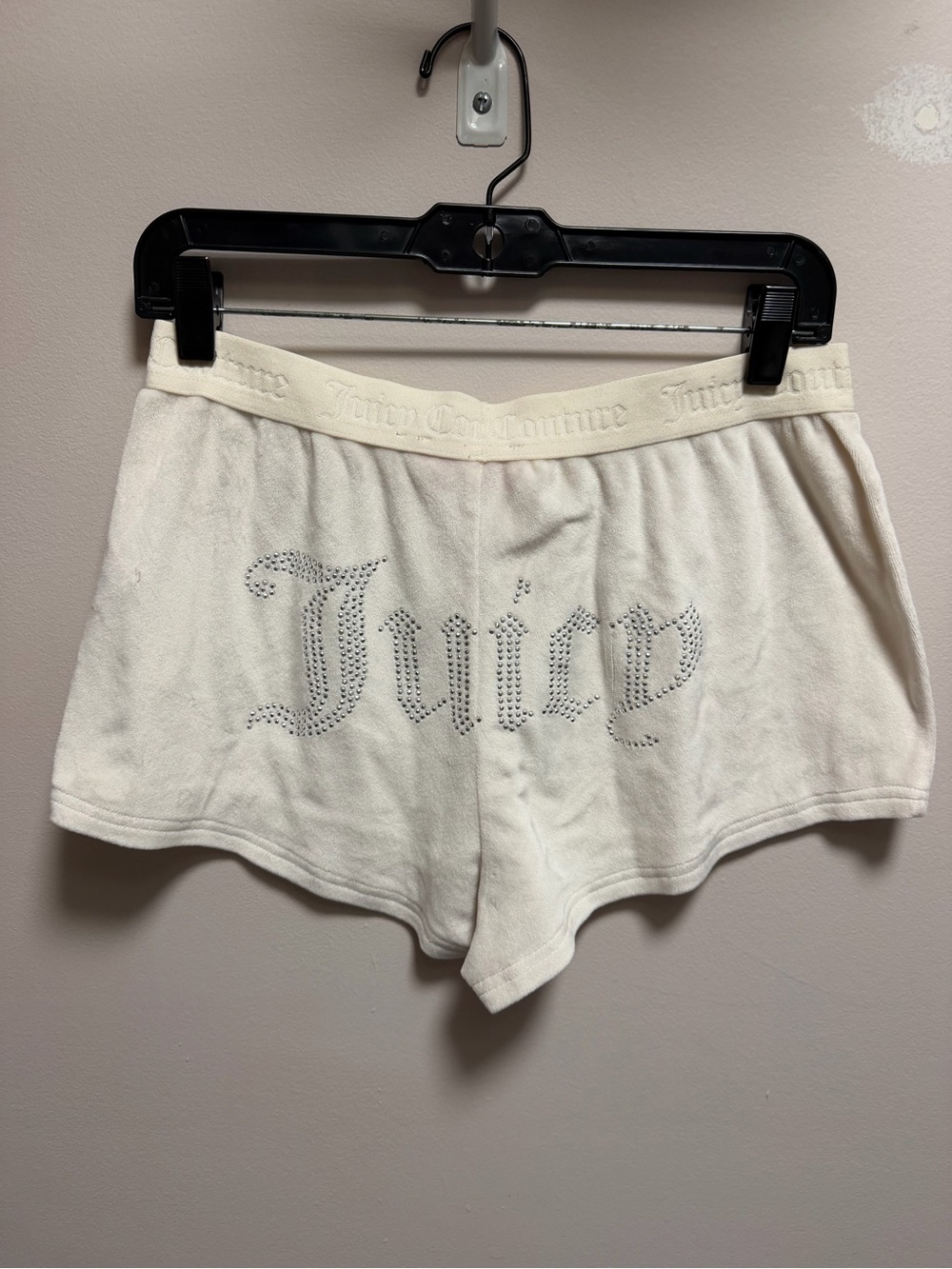 Juicy Couture Cream Rhinestone Logo Velour Pajama Shorts